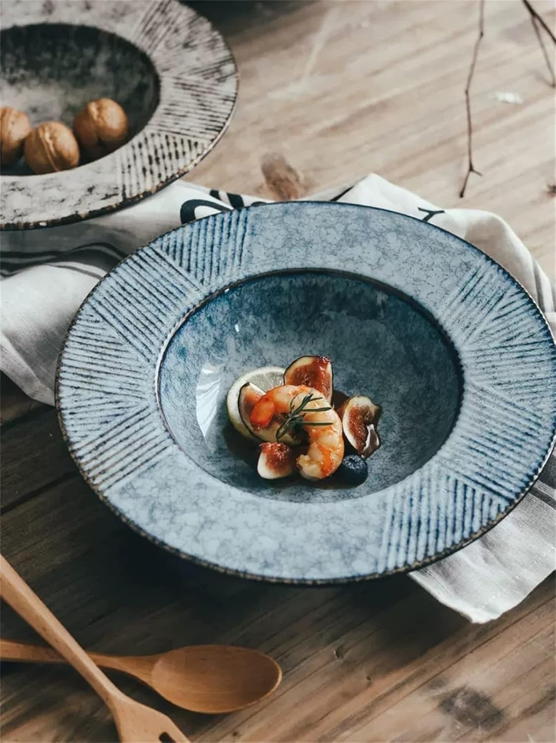 QUINTO Matte Gray, Tazón de Pasta de Porcelana Estilo japonés, tazones con Borde de 10 "de diámetro, tazones de Sopa para Cocina con Borde Ancho