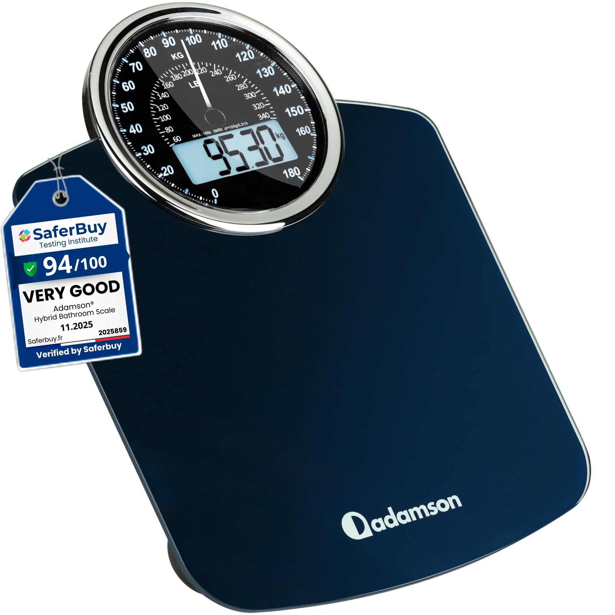 Adamson Hybrid 2-in-1 Analog & Digital Weighing Scale for Body Weight up to 180kg - Thick Tempered Glass - Extra Large Display - Easy to Read Digital Bathroom Scale - Blue with Black Backlight-image-35