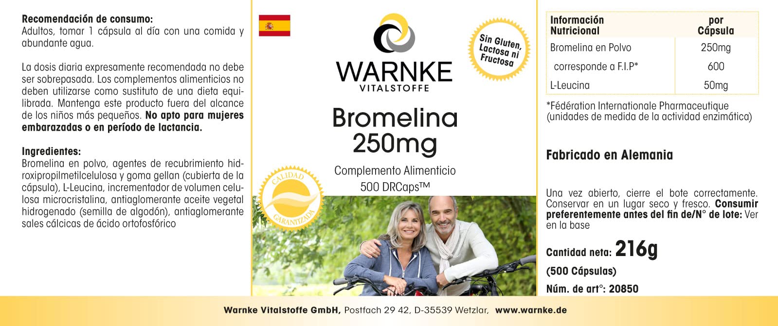 Bromelain 250mg - hochdosiert - 500 Kapseln - schluckfreundlich - Großpackung - vegan - Ananasenzym | Warnke Vitalstoffe - Deutsche Apothekenqualität