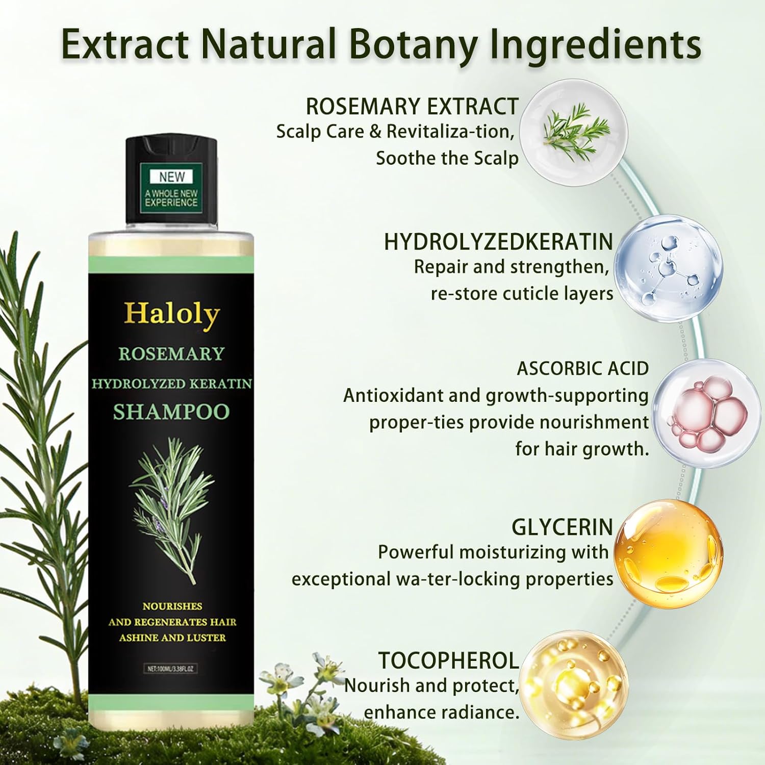 Organic Rosemary Hair Growth Shampoo, Hydrolyzed Keratin and natural extract of rosemary,Nourishes and Regenerates Hair for Thinning Hair & Hair Loss for Women and Men (Pack of 2)