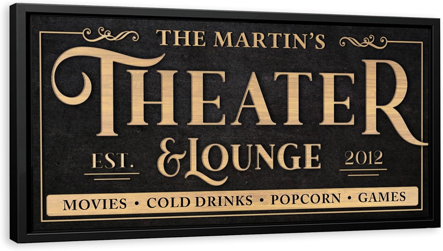 Awesometik Theater Sign Personalized Canvas Wall Decor with Custom Family Name Vintage, Custom Movie Theater Room, Entertainment Hall Living Room Lounge