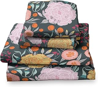 Where The Polka Dots Roam King Size Bed Sheets Vintage Floral on Gray Print 4 Piece Set â”‚ Unisex, Flexible Microfiber, Durable, Wrinkle-Resistant Bedding â”‚ Boys, Girls, Baby, Kids, Toddler, Teen