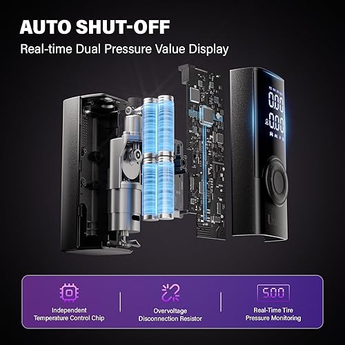 Miniatura 8 de TM-A - Inflador de neumáticos portátil, compresor de aire portátil de 12 V, bomba de aire portátil con manómetro - Inflado rápido en un minuto,