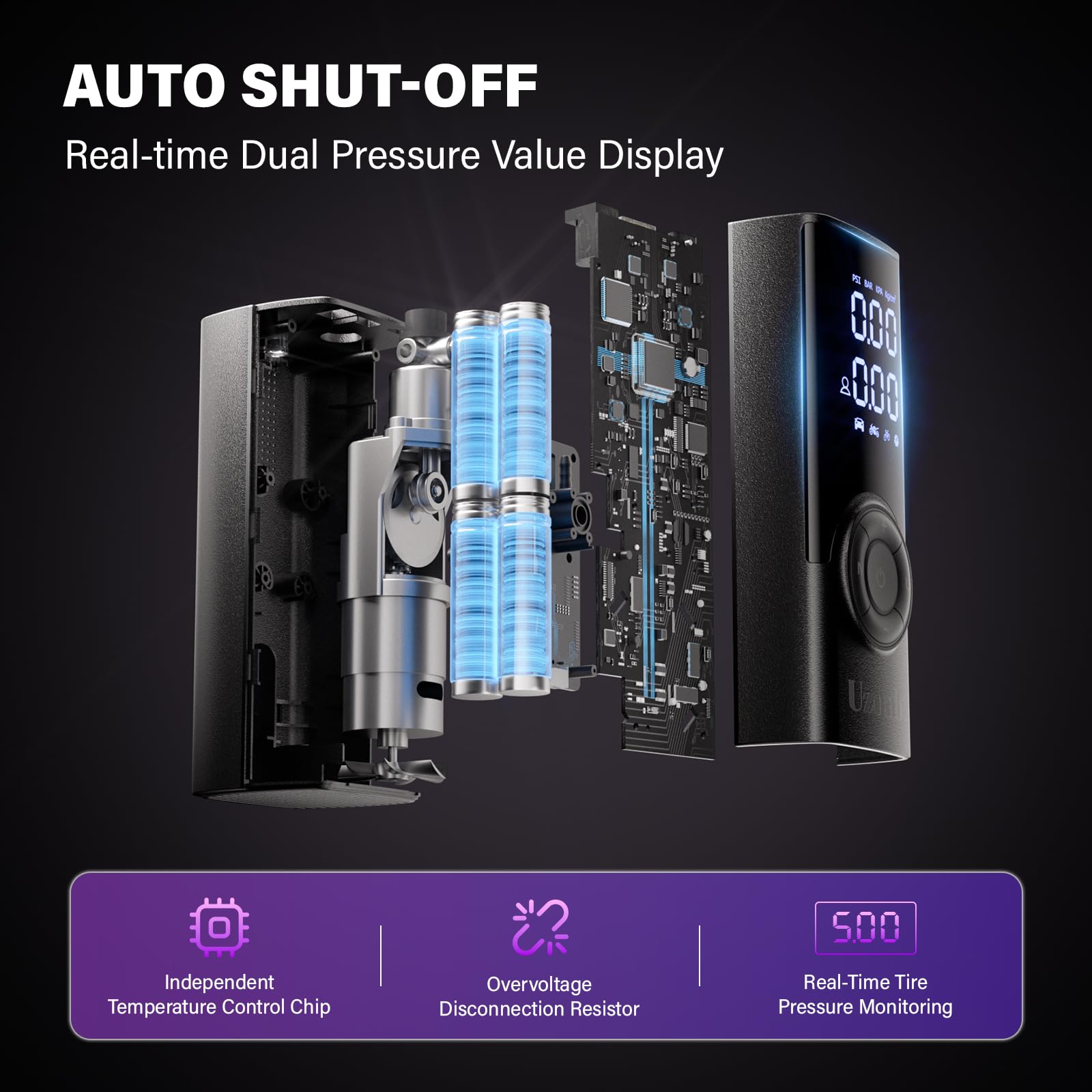 10000mha 150 Psi Tire Inflator Portable Air Compressor - 12V Car Tire Air Pump Portable with Pressure Gauge — view 8