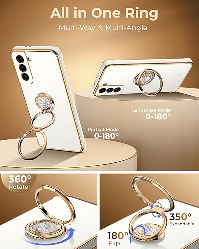 Miniatura 9 de XYZ Funda para Galaxy S22 con soporte, funda Samsung S22 con doble anillo, funda protectora de lujo para mujeres y niñas con corazón para Samsung