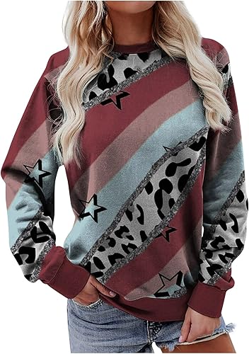 Sudadera de cuello redondo para mujer, a la moda, con estampado de leopardo, bloque de color, camisas de manga larga, ropa casual de otoño 2023