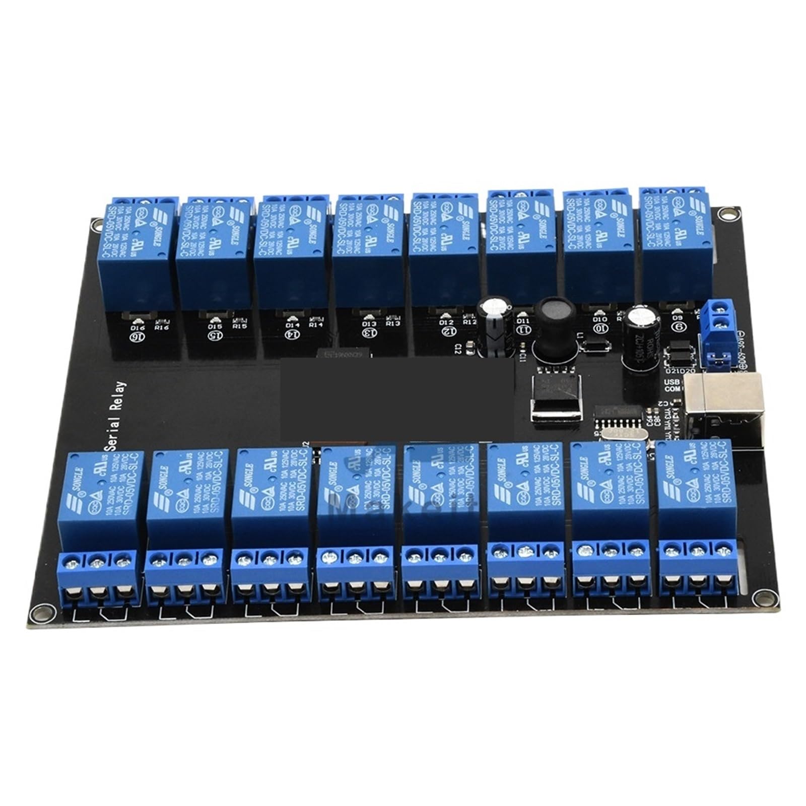 Modulo relè seriale a 16 canali, 16 canali, DC 7V-38V, 10A, 250V, carico, alimentazione USB, scheda di sviluppo, modulo relè DC 12V, 24V, 36V