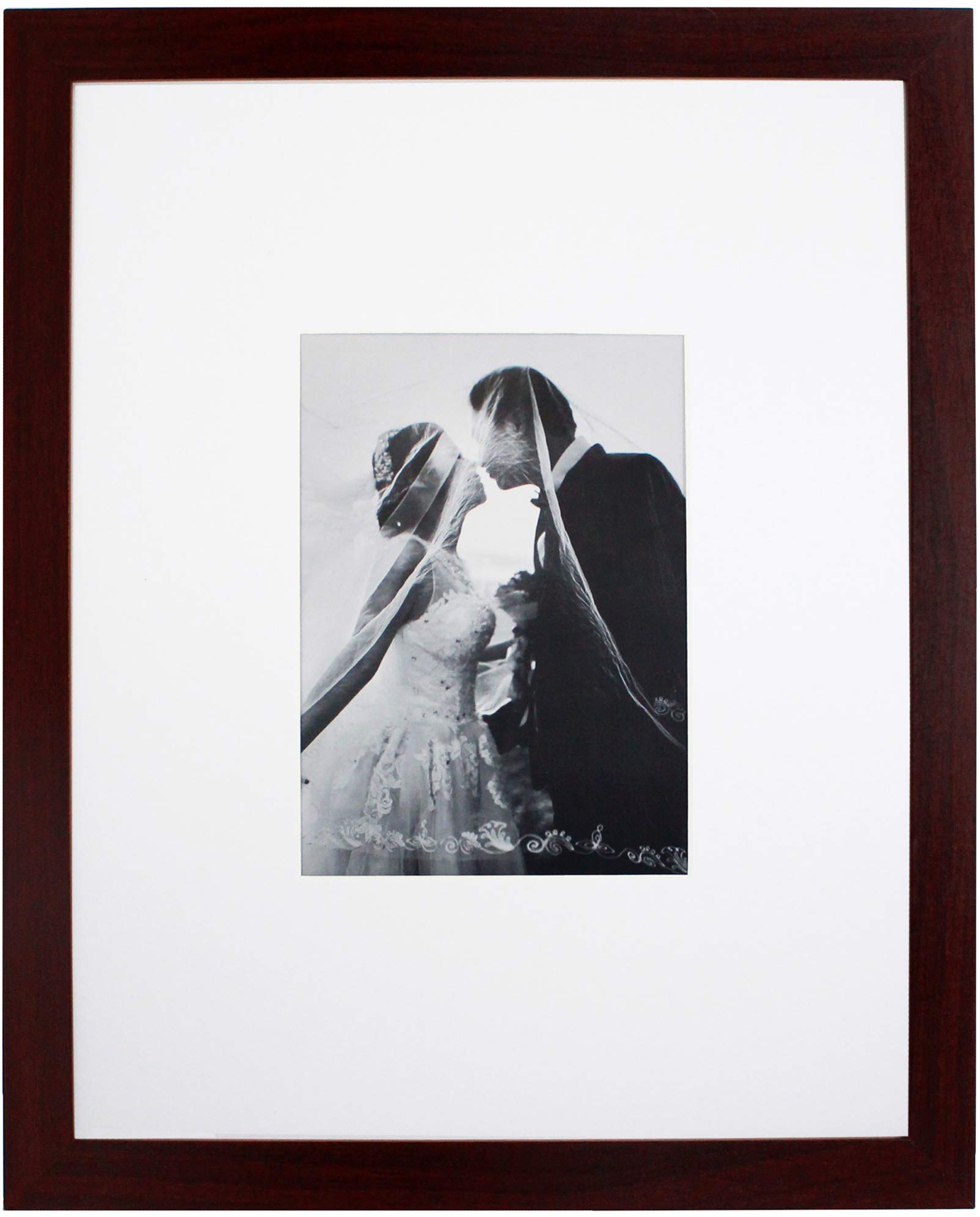 11x14 Dark Cherry Gallery Picture Frame with 5x7 Mat - Great Gift - Mat for Wedding and Celebration Signatures - Includes Attached Hanging Hardware and Desktop Easel - Display 5 x 7 or 11 x 14 Inch