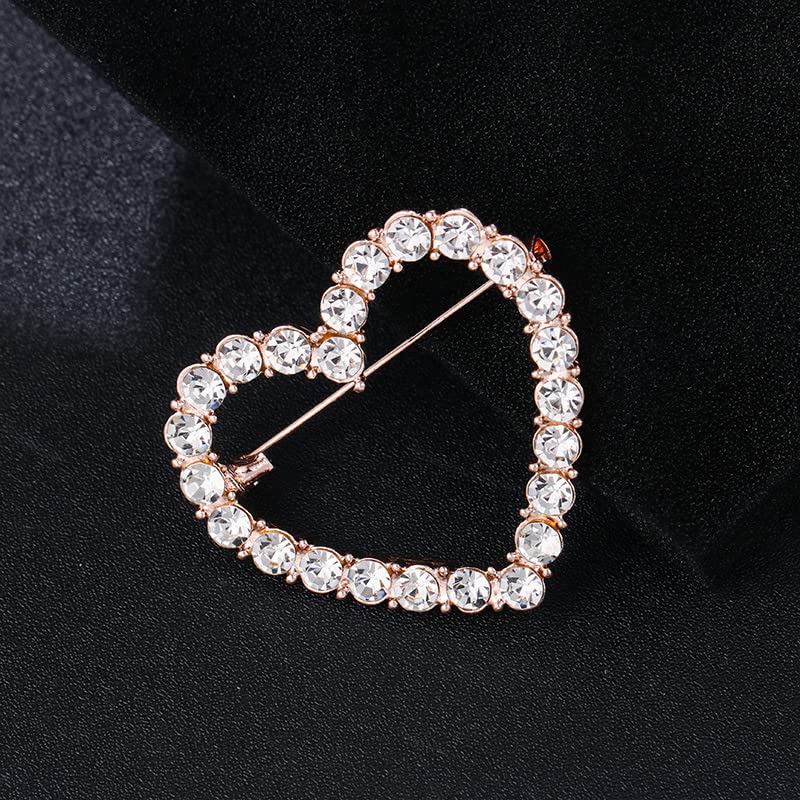 Image of Full Crystal Love Heart Brooch Pin Shining Rhinestone Hallow Heart Lucky Star Lapel Pin Sparkling Heart Pin Dainty Star Brooch Christmas Valentine's Day Gift Women Girls Wedding Party Ceremony Clothes Accessories