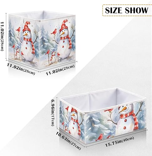 Miniatura 2 de Emelivor Christmas Snowman Birds Cube Storage Bin Fabric Storage Cubes Foldable Storage Box Large Closet Organizers Baskets Containers for Shelves