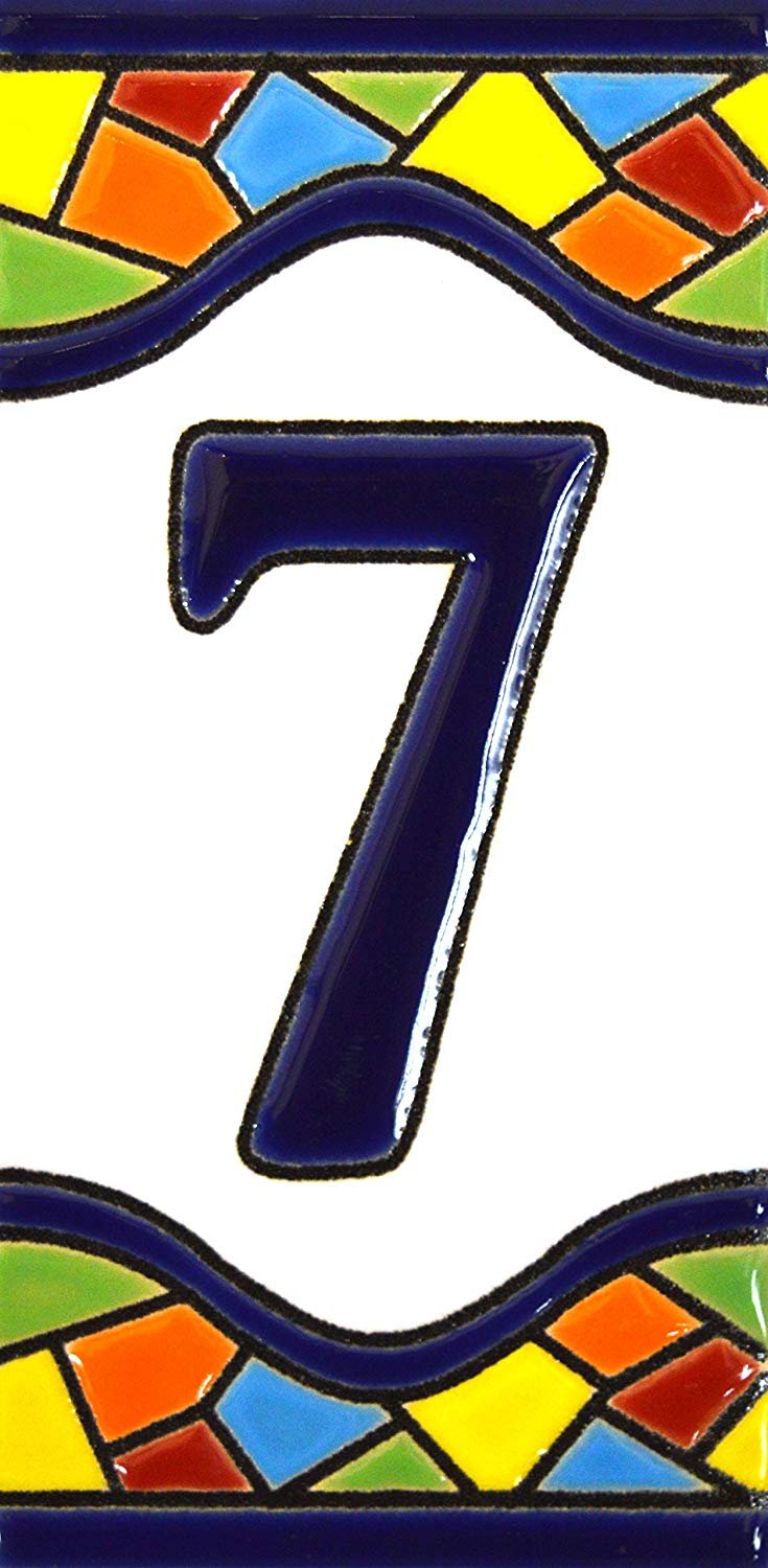 Art Escudellers Number Seven "7" House Numbers 4 Inch. Handpainted House Number Tiles For Signs, Addresses And Names. Address Numbers For Houses. House Address Numbers And Letters. Design Mosaico Mediano 4,29" X 2,13" (Number 7)