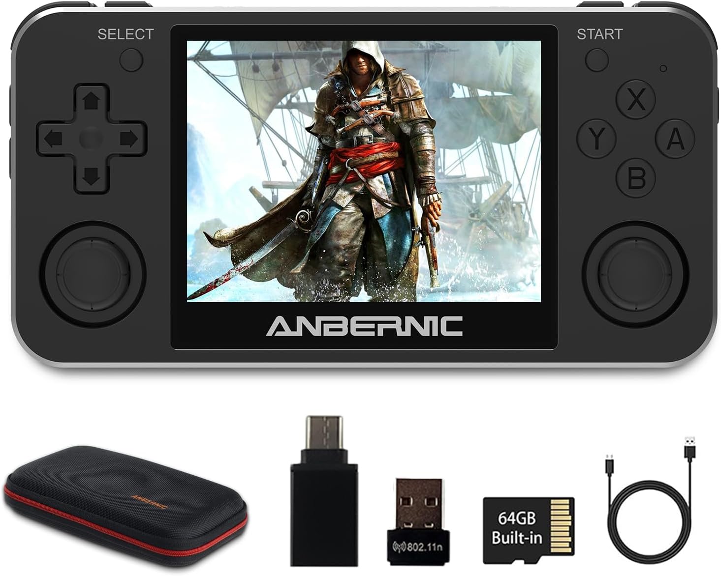 RG351MP Handheld Game Console 3.5 Inch OCA Fully Fitted Screen Open Source Linux System wit 2400 Classic Games, Support WiFi Battle and TF Card Expansion Built-in 3500mAh Battery (Black)