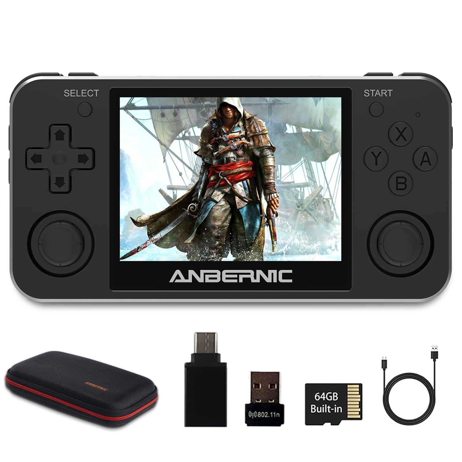 RG351M Retro Game Console,WiFi Built-in Online Sparring, Handheld Game Console with 64G TF Card 2500 Classic Games, Portable Game Console 3.5 inch IPS Screen Happy Time with Kids (Gray)