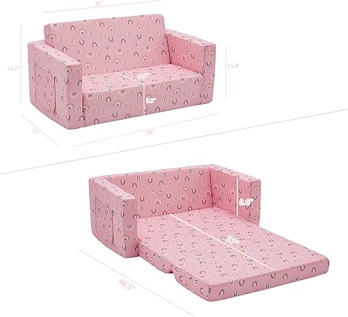Miniatura 2 de Ulax furniture Sofá plegable para niños, sofá convertible 2 en 1 para niños con tela de felpa suave (arcoíris rosa)
