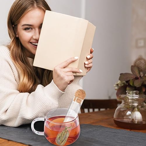 Miniatura 7 de Paquete de 4 infusores de té para té suelto, filtros de té de vidrio reutilizables con filtro infusor de té de corcho, filtro difusor de intervalo