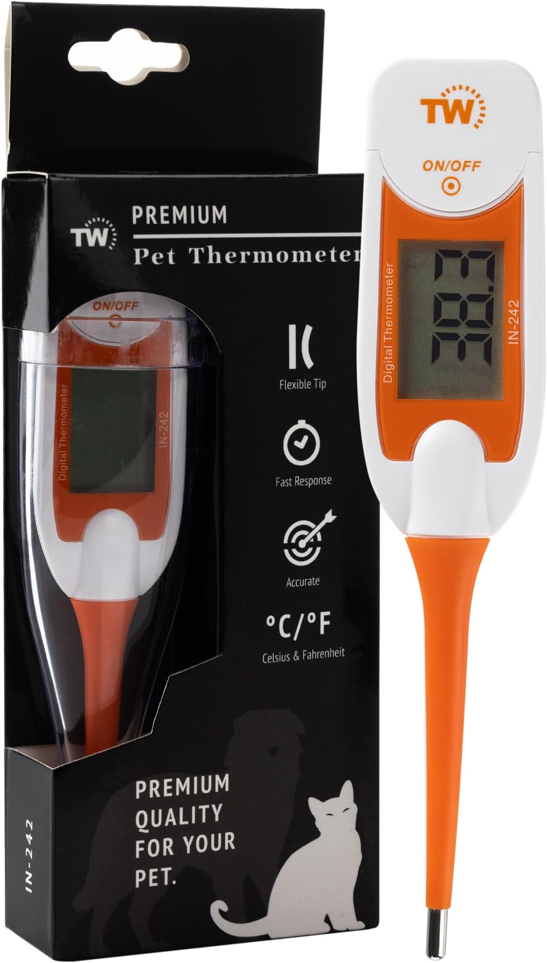 Premium Pet Thermometer for Animal Owners of Dogs Cats Horses Flexible Digital Temperature Probe Includes Vets Veterinary Hobdays Chart - Ideal for Pet First Aid Kit