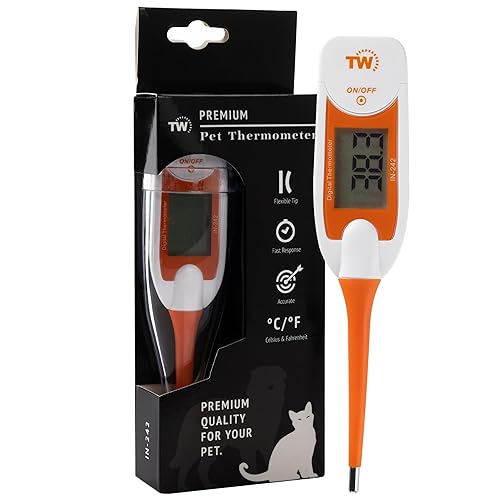 Premium Pet Thermometer For Animal Owners of Dogs Cats Horses Flexible Digital Temperature Probe Includes Vets Veterinary Hobdays Chart - Ideal for Pet First Aid Kit