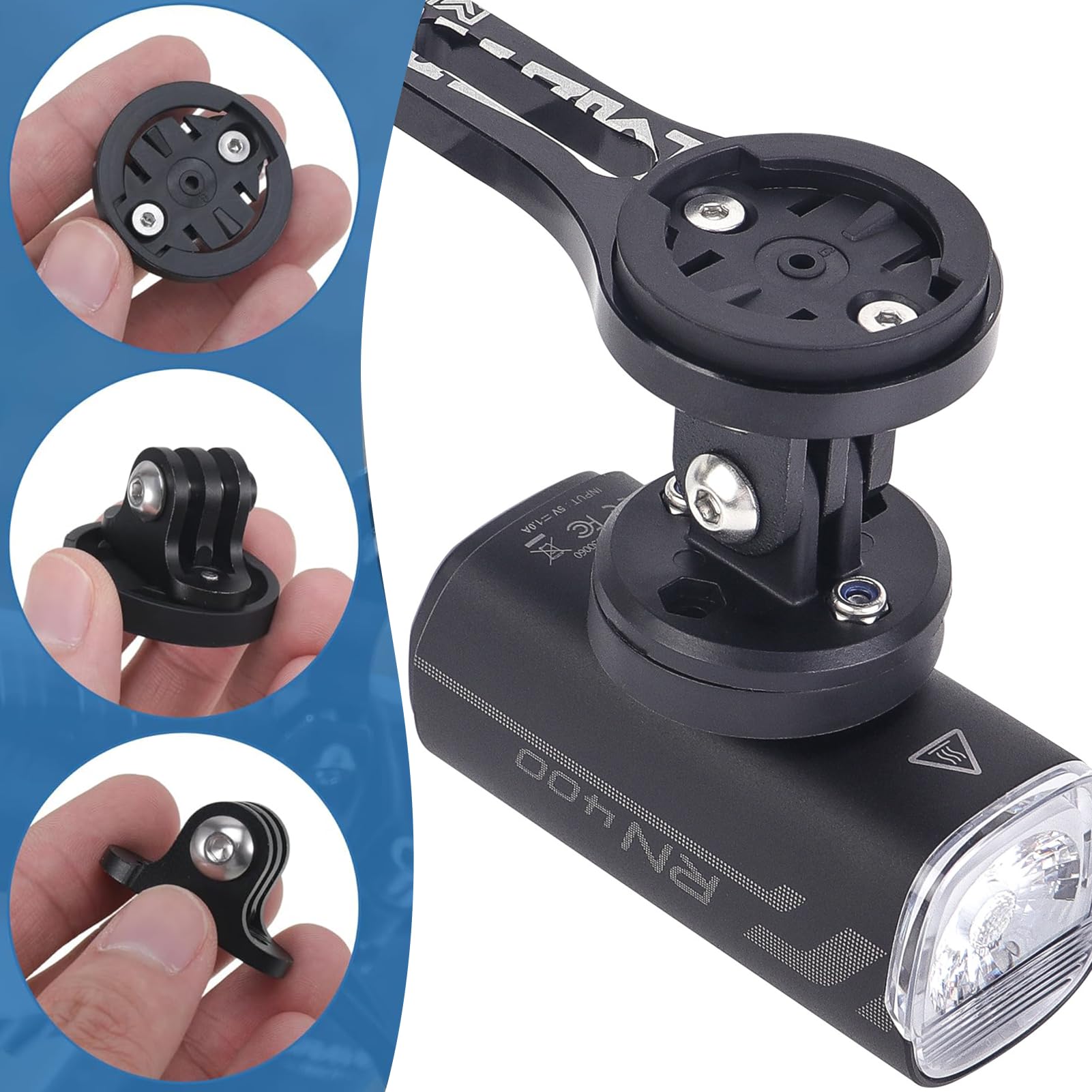 Soporte de Bicicleta para Garmin & Gopro, 2 Juegos Universal Combo Adaptador, Compatible con Computadora de Bicicleta Garmin Edge, Espaciado 20-22mm, Base Fija para Luz y Cámara, Color Negro