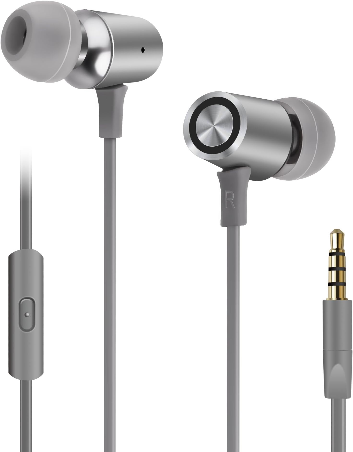 Wired 3.5mm Headphones, Teletrogy In-Ear Metal Corded Earbuds Earphones Stereo Bass Headset Noise Isolating Earphones for iPhone Samsung HTC LG and all 3.5mm Audio Jack Devices (Gray)