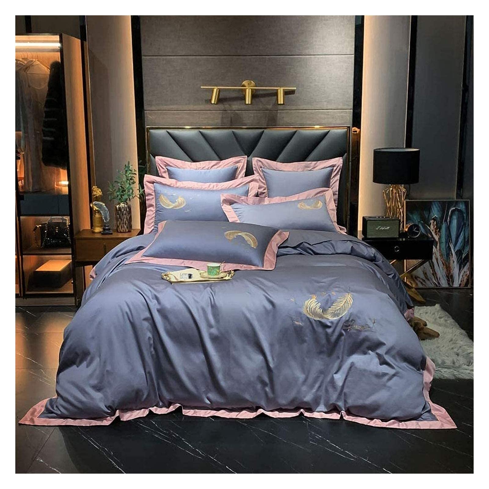 Set Biancheria Da Letto 4 Pezzi In Cotone A Fibra Lunga, Copripiumino Reversibile Monocromatico, Misura 200x230 Cm - Include Lenzuola E Federe