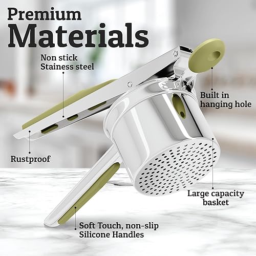 Miniatura 109 de PriorityChef - Prensa de papas grande de 15 onzas, de acero inoxidable resistente, herramienta de cocina, prensa y triturado para un puré de papas