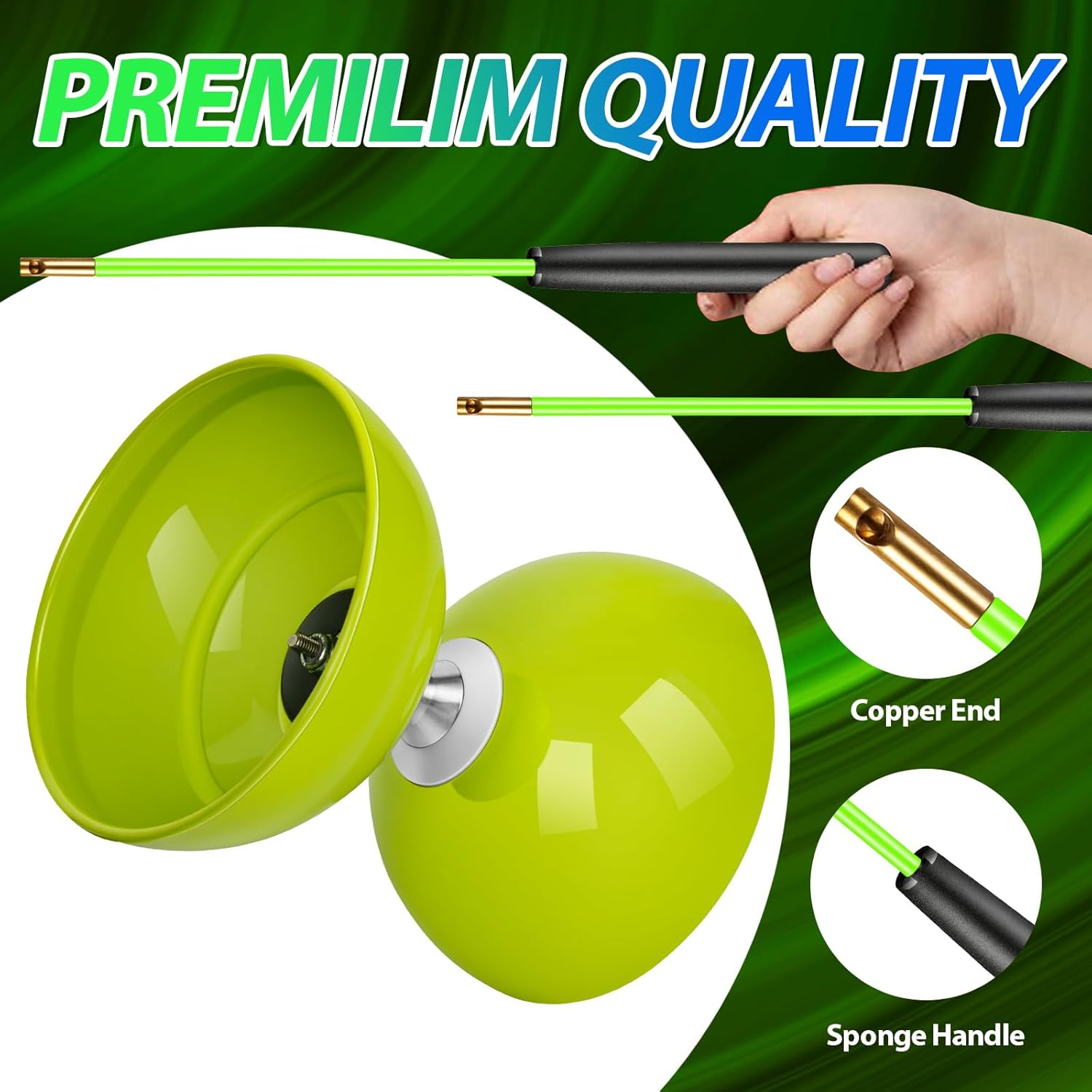 BODYRHYTHM Pro Triple Bearing Chinese Yoyo with 2 Pairs of Carbon Sticks, 4 Strings, 1 Drawstring Bag, 5” Chinese Yoyo Diabolo Toy for Adult & Kids, - Best for Fitness and Tricks. (Green)