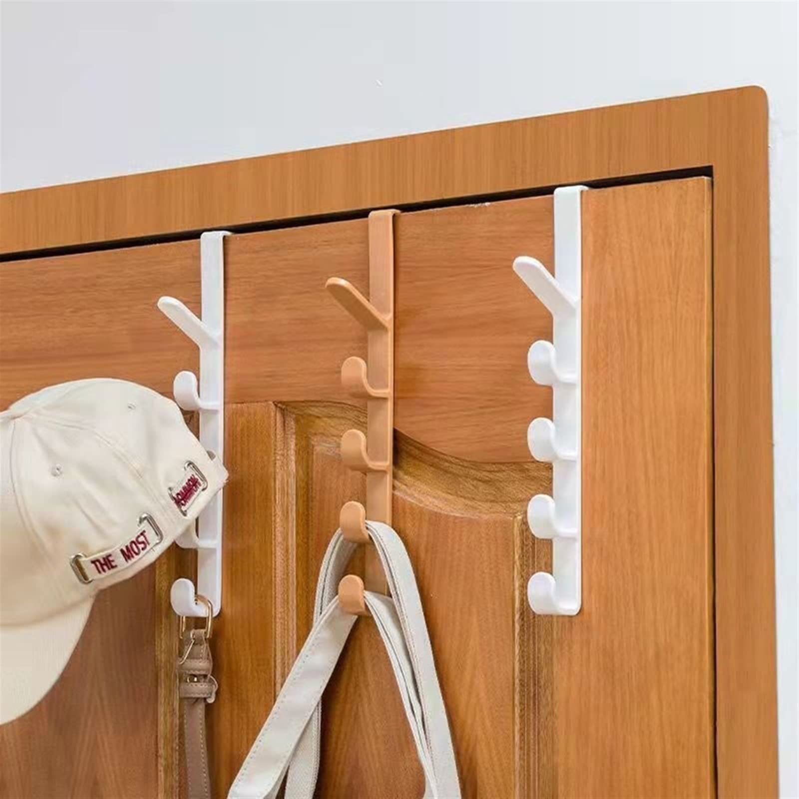 LYGXWJFC Perchero sobre la puerta Rieles de plástico Ganchos Estante Percha para puerta del dormitorio Perchero para colgar ropa Organización de almacenamiento en el hogar para bolsos Sombrero Ganchos