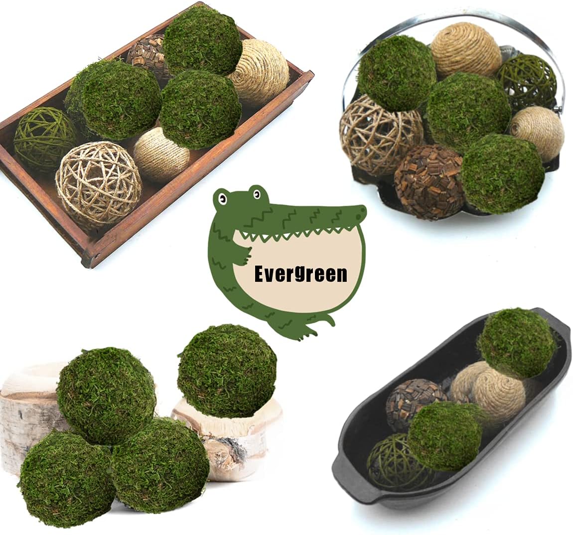 Usmola Moss Balls, Decorative Balls for Centerpiece Bowls Vase Filler, Home Party Decor (3.5 inches - Set of 6-)