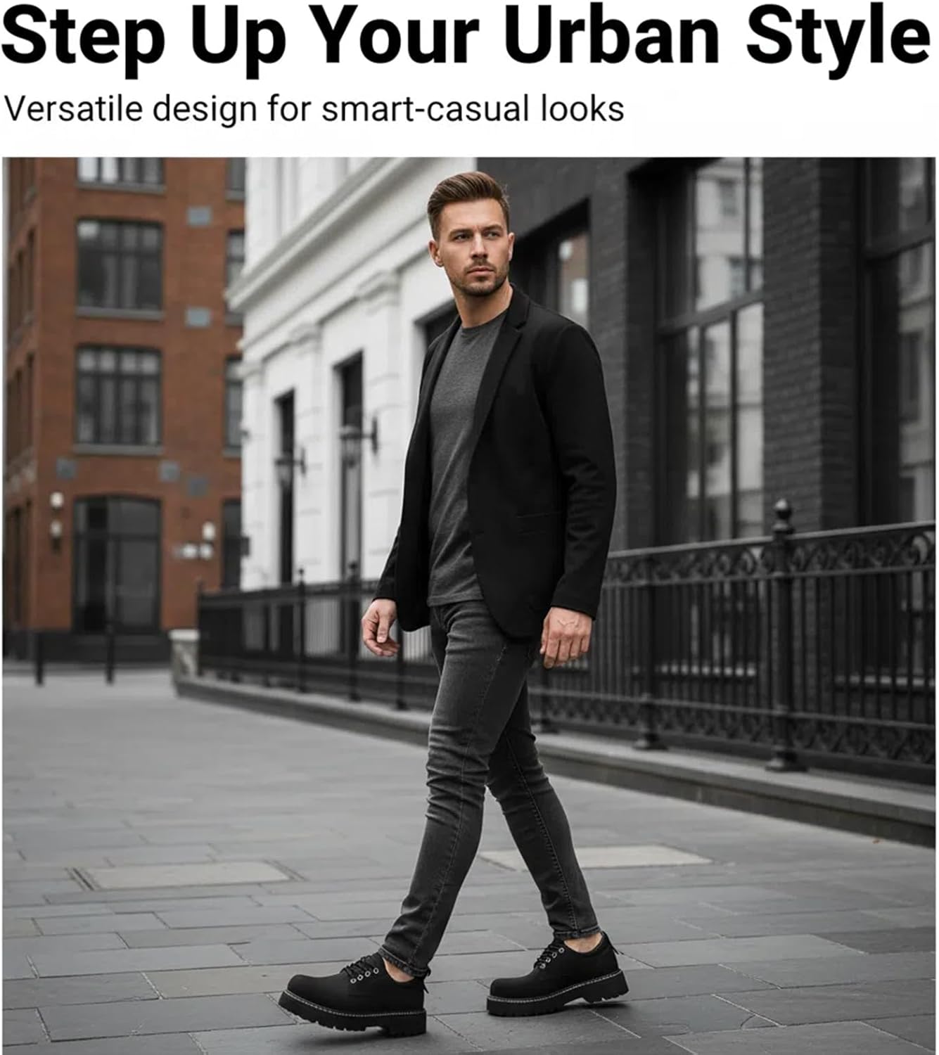 Men's Classic Leather Lace Up Chunky Platform Oxfords Comfortable Round Toe Non-Slip Lug Sole Business Office Dress Derby Shoes Daily Breathable Walking Casuals - Image 2