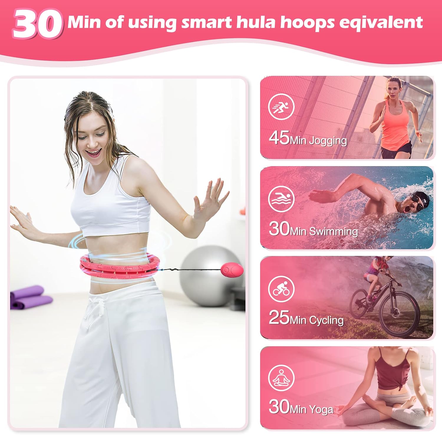 Weighted Hula Hoop Infinity Hoop for Adult Weight Loss,Fithoop with Detachable Knots, Adjustable Smart Hula Hoops, 2 in 1 Abdomen Fitness Message Non Fall Auto Spinning Ball Hoops Women Men Beginner