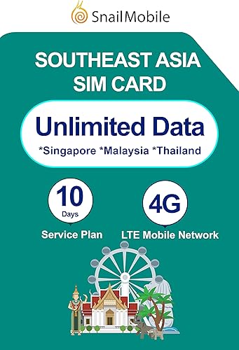 SnailMobile SingapurMalasiaTailandia - Tarjeta SIM ilimitada de 10 días (sin mensajes ni llamadas, teléfono desbloqueado)