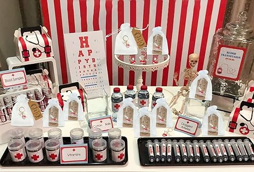Miniatura 7 de 12 juegos de regalos de fiesta de enfermera, decoraciones de graduación de enfermera, llaveros de médico con estetoscopios de corazón rojo, bolsas