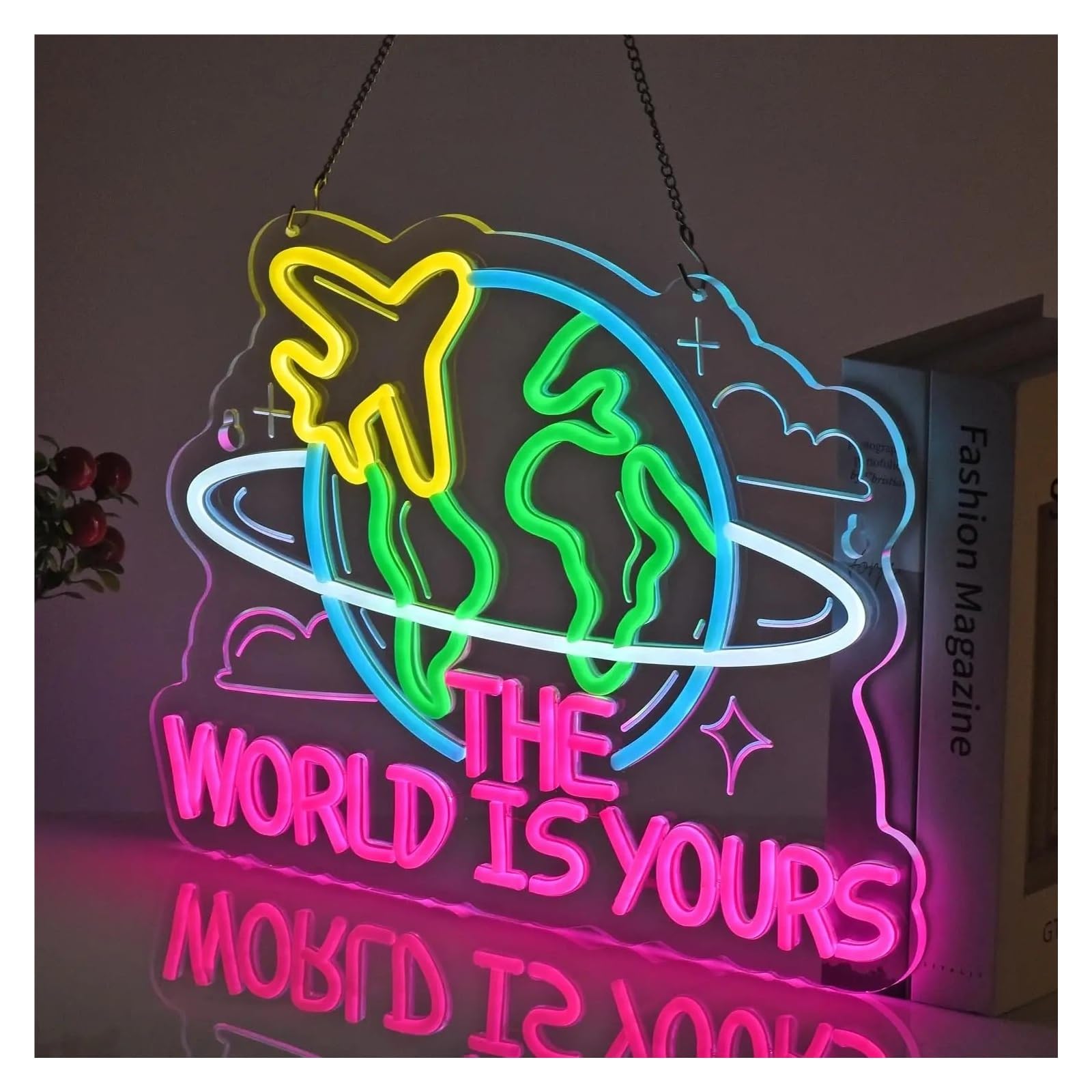 Insegna al Neon Insegna Al Neon LED The World Is Yours | Per Gli Amanti Dei Viaggi Camera Da Letto Cafe Avventura A Tema 40x30.3cm