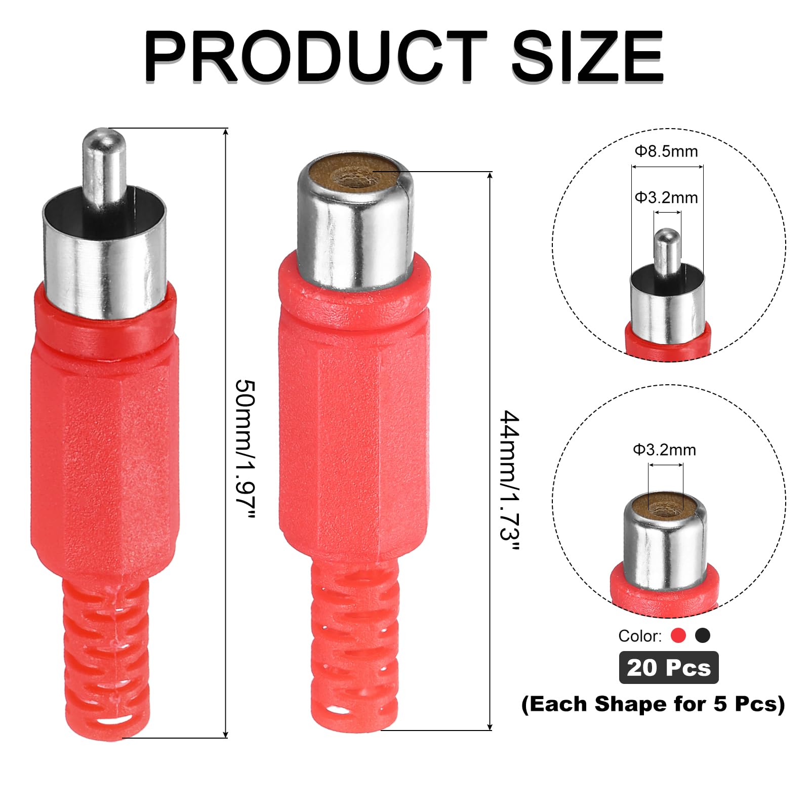 MECCANIXITY Lot de 20 adaptateurs de prise RCA mâle et femelle à tête rouge et noire 5,1 mm connecteur audio et vidéo (10 mâles et 10 femelles)