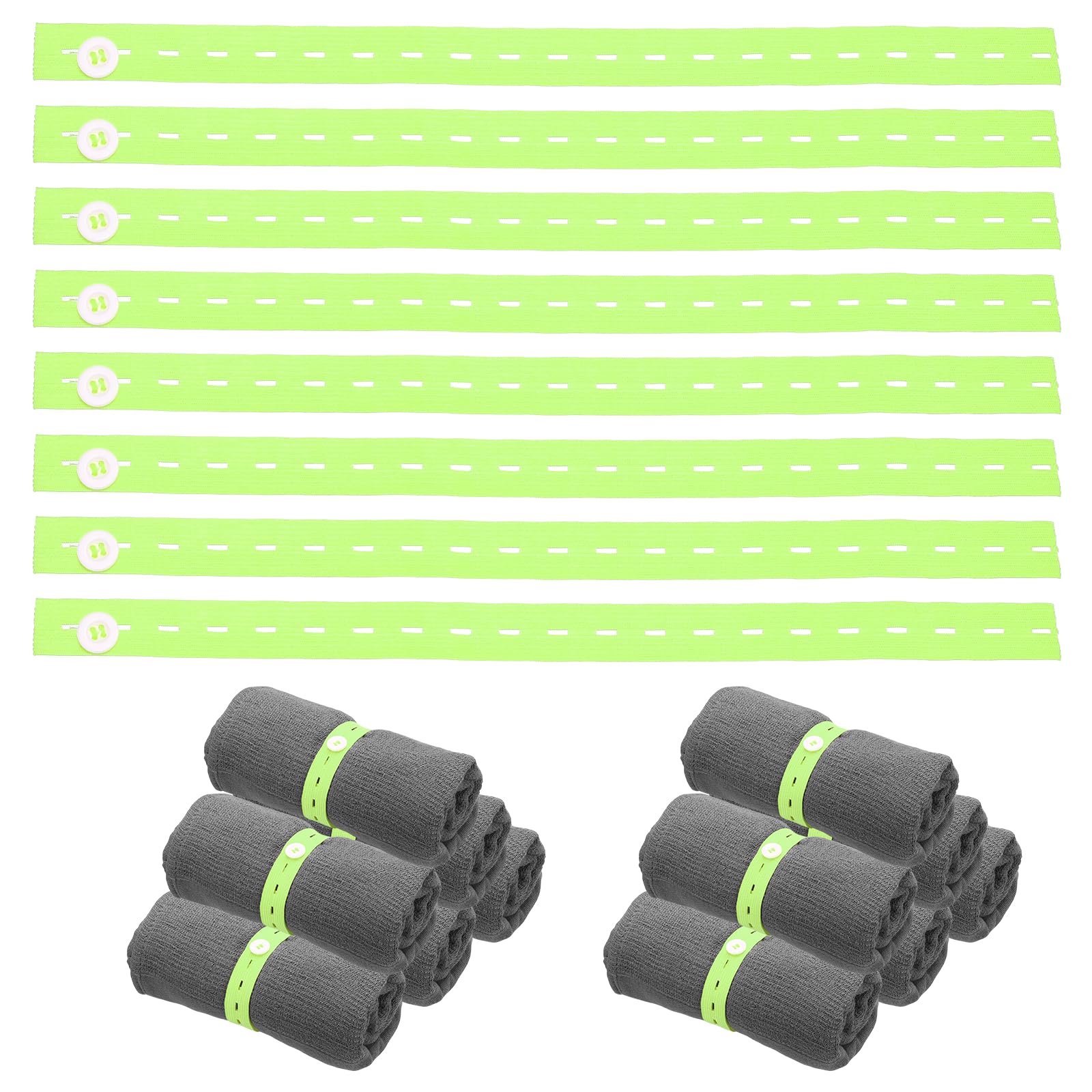 sourcing map 25Pcs Roll-up Clothes Storage Elastic Band, Adjustable Clothing Storage Strap with Button Travel Luggage Space Saver for Drawer Closet Bedsheet Towel Pants, Grass Green