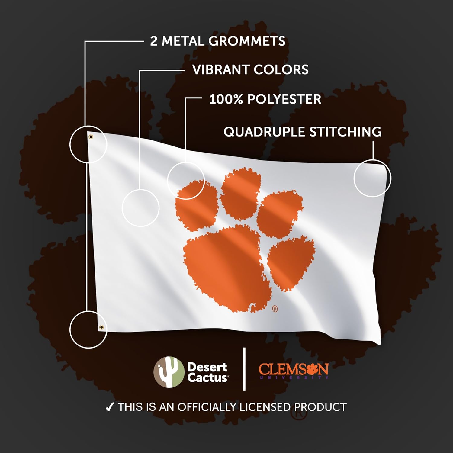 Desert Cactus Clemson University CU Flag - 3 x 5 Feet Tigers Banner, Indoor/Outdoor Durable Fabric, 100% Polyester Design (Style B) - Image 4