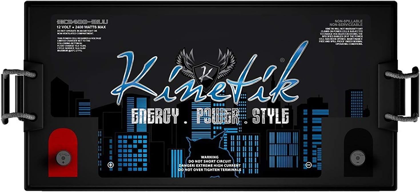 Жогорку view of the Kinetik HC2400-BLU Power Cell showing warning labels