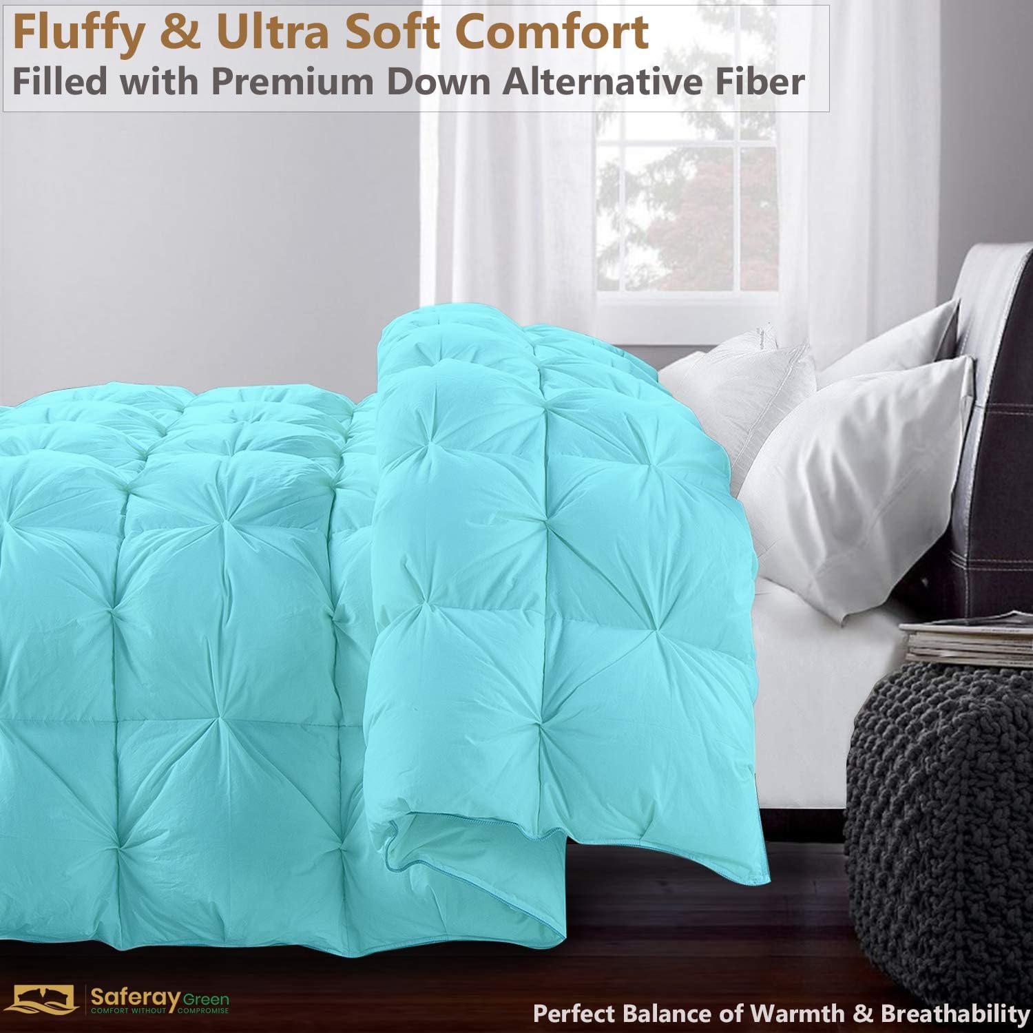 Oversized California King Pinch Comforter, 98x108, Aqua