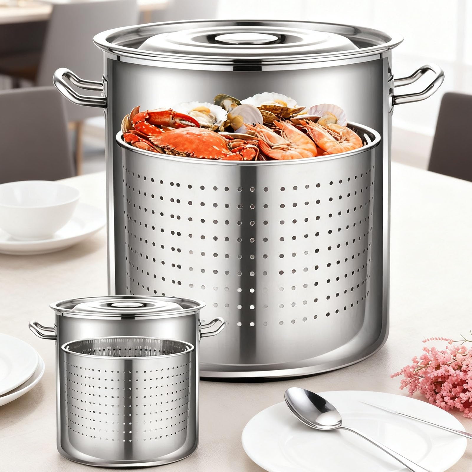 Genérico Olla De Sopa con Tapa Y Cesta,Olla para Sopa con Cesta,Puede Ser Cubo De Filtro De Frito,Cubo De Marinada O Cubo para Escurrir Verduras Frutas,Cocinar Cangrejo,mariscos(50cm)