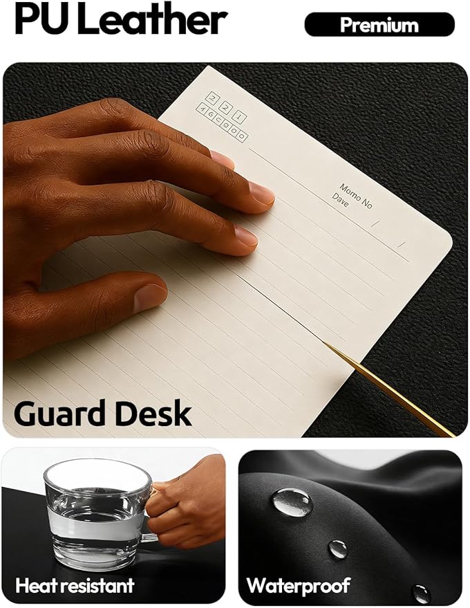 YSAGi Protector de Escritorio de Cuero Sintético, Pad Mouse Grande, Antideslizante, Negro miniatura 4
