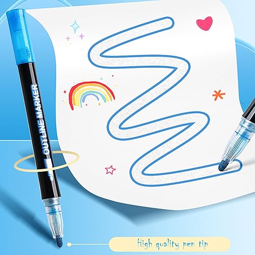 Miniatura 6 de Tommax Marcadores de contorno de doble línea, 24 unidades, marcadores metálicos brillantes para tarjetas de regalo, pintura roca, madera, cerámica,