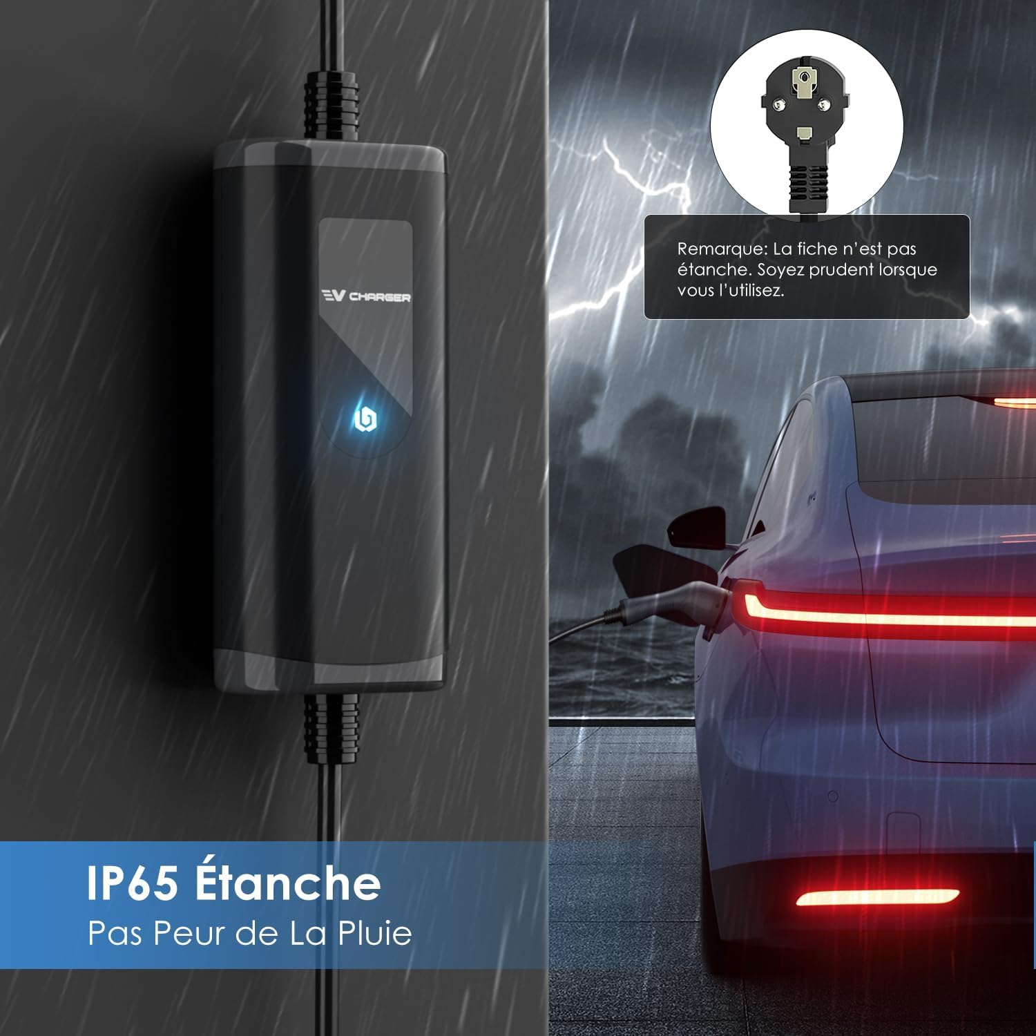 Chargeur Mobile Véhicule électrique VALEO - Prise Schuko Vers Type 2, 3,7 KW, Câble 5 Mètres - 7