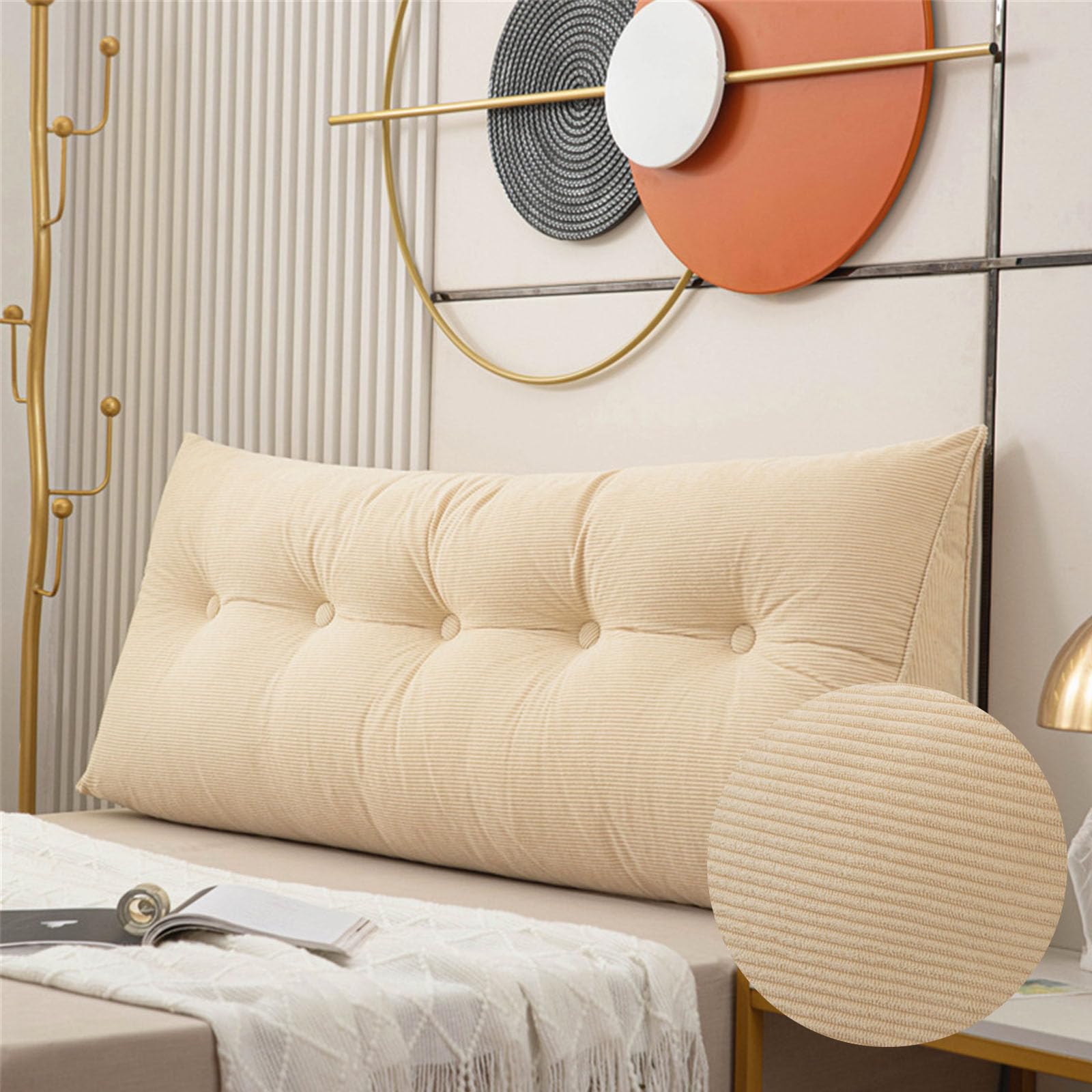 Coussin de dossier lit beige grand format pour lecture et repos