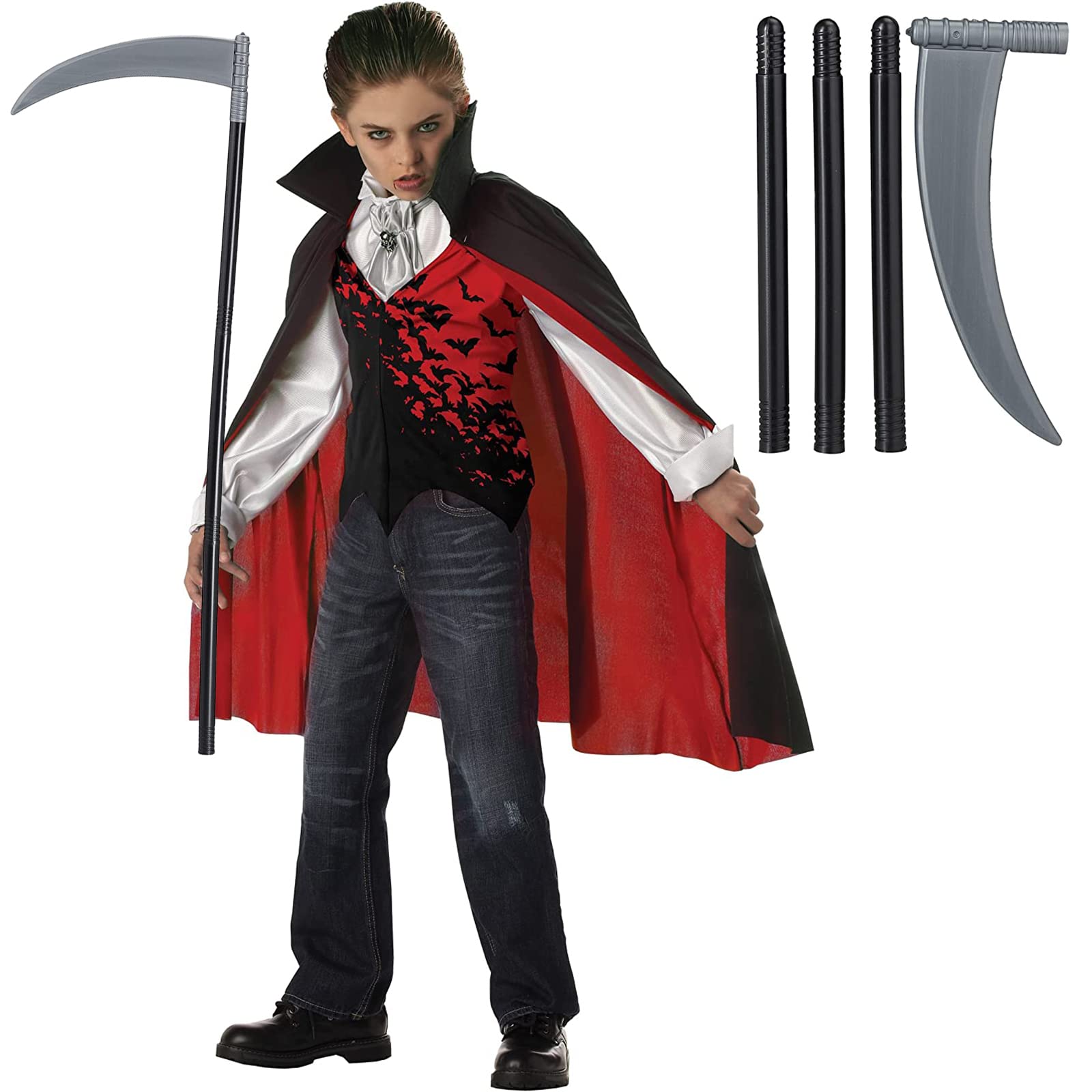 Vampir Umhang Mit Sense 100 Cm – Doppelseitig Schwarz/rot, Stehkragen, Für Halloween & Karneval (90 Cm Länge)