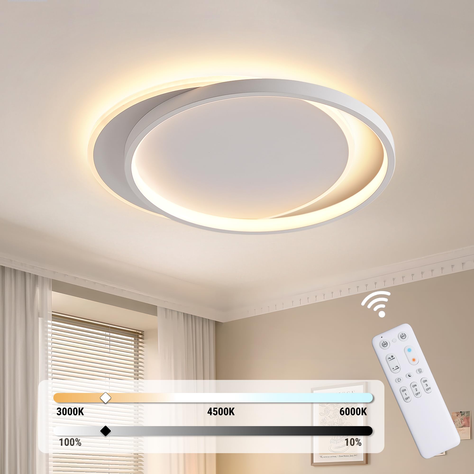 FANLG Plafoniera LED Soffitto Dimmerabile 3000K-6000K, Lampadario Soggiorno | 24W 2400lm Lampadario led soffitto Rond Plafoniere Moderno per Soggiorno Cucina Camera da Letto Corridoio, 40 * 35 * 5.5cm