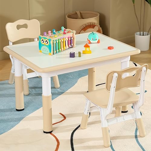Miniatura 7 de Ybaiwana Juego de mesa y 2 sillas para niños, juego de mesa y silla para niños pequeños de altura ajustable, 31.5 pulgadas de largo x 23.6 pulgadas
