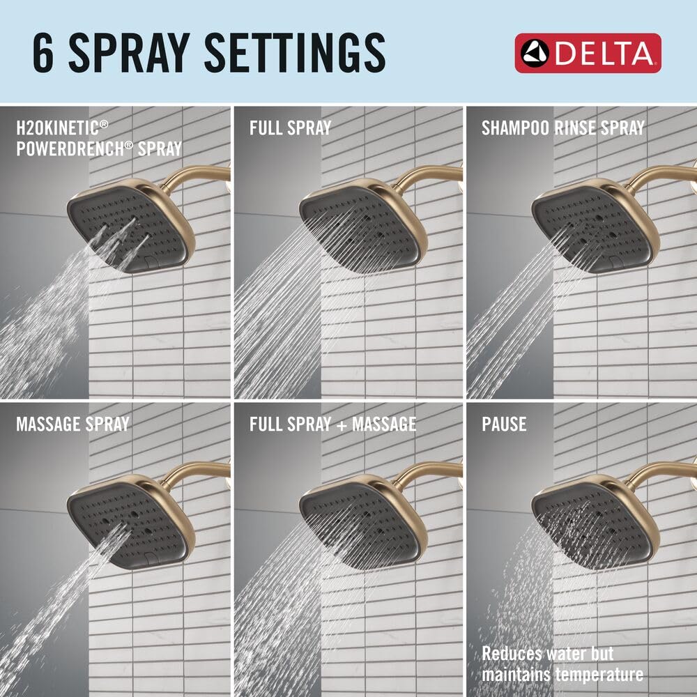 Delta Cabezal de ducha de 9 pulgadas, 6 ajustes, oro cepillado, 1.75 GPM, 52955-CZ-PR
