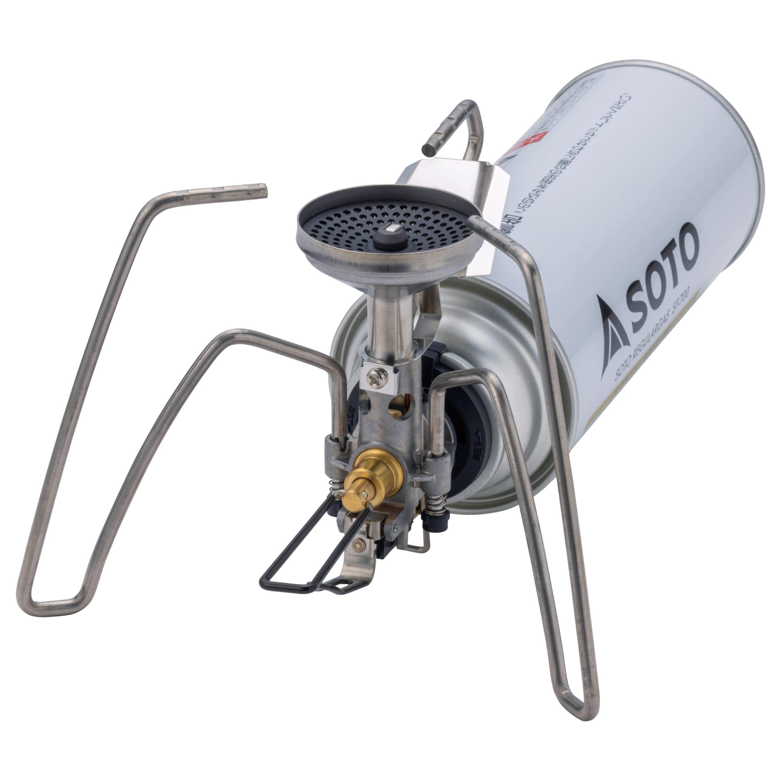 SOTO TriTrail Hornillo de gas para camping (135 g) – Cocina ultraligera para exteriores para cartuchos MSF-1a, con encendido piezoeléctrico, cabezal cóncavo, micro regulador, fabricado en Japón