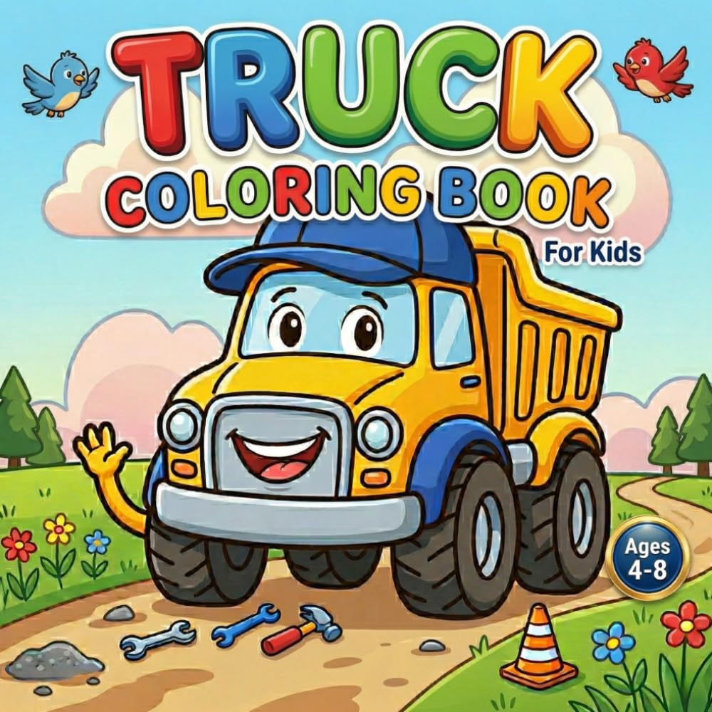 Trucks Coloring Book for Kids Ages 4-8: 60 Easy and Fun Coloring Pages for Boys and Girls with Dump Trucks, Fire Trucks, Monster Trucks, and More