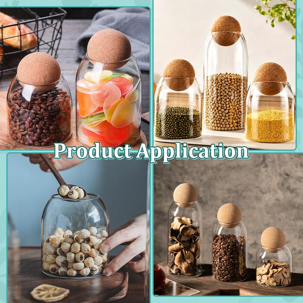PH PandaHall 3pz Barattoli di Vetro con Tappo a Sfera in Sughero Contenitori Trasparenti con Coperchio in Legno, 3 Dimensioni Barattoli in Vetro per Cucina Biscotti Caramelle Caffè Zucchero Riso